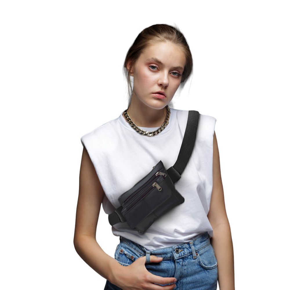 Women's Brand New Black Leather Crossbody/Waist Bag